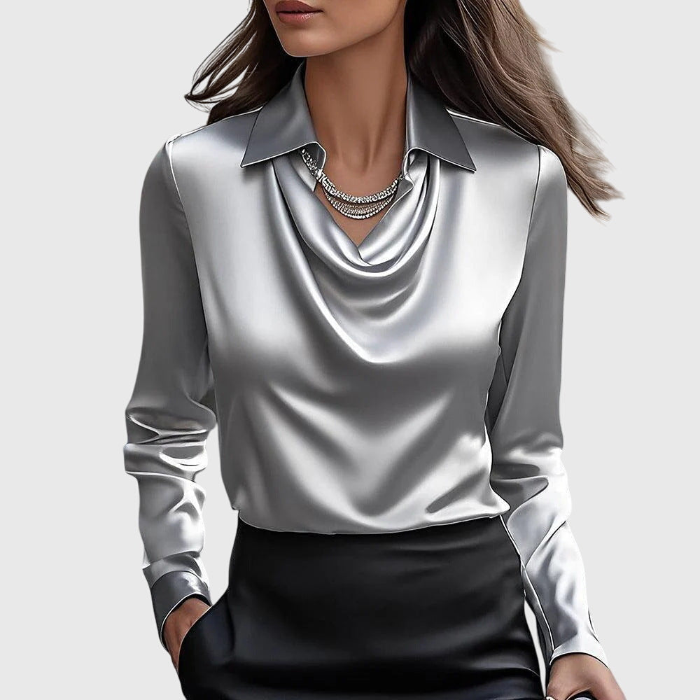 Ornella® | Blusa con lucentezza lussuosa e colletto a pieghe