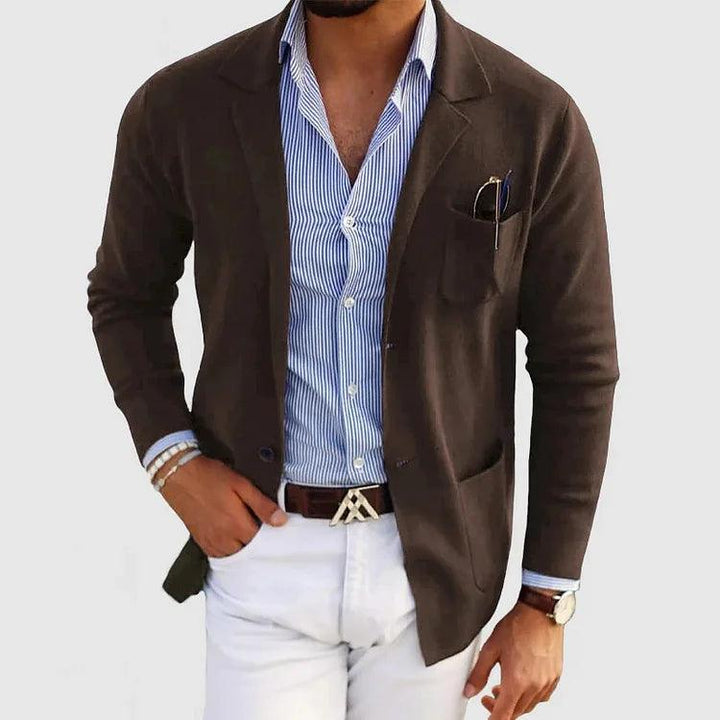 Giovanni® | Elegante giacca a maglia da uomo con tasche e colletto a revers, monocolore, maniche lunghe
