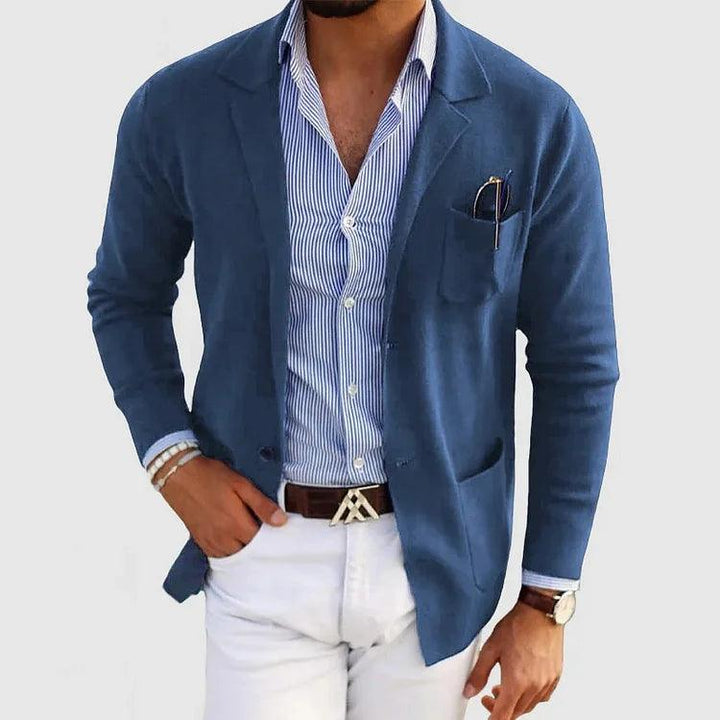 Giovanni® | Elegante giacca a maglia da uomo con tasche e colletto a revers, monocolore, maniche lunghe