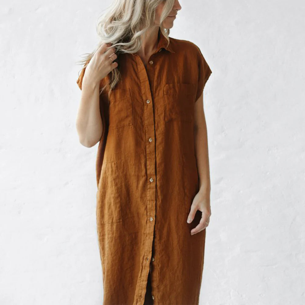Betsy | Abito camicia minimalista senza maniche in lino