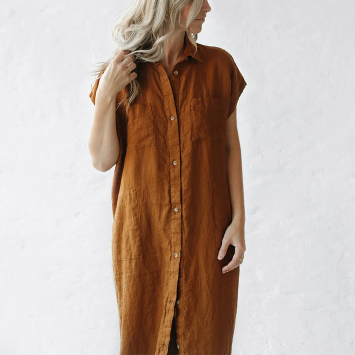 Betsy | Abito camicia minimalista senza maniche in lino