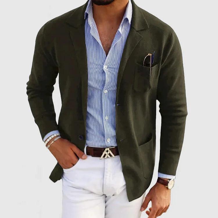 Giovanni® | Elegante giacca a maglia da uomo con tasche e colletto a revers, monocolore, maniche lunghe
