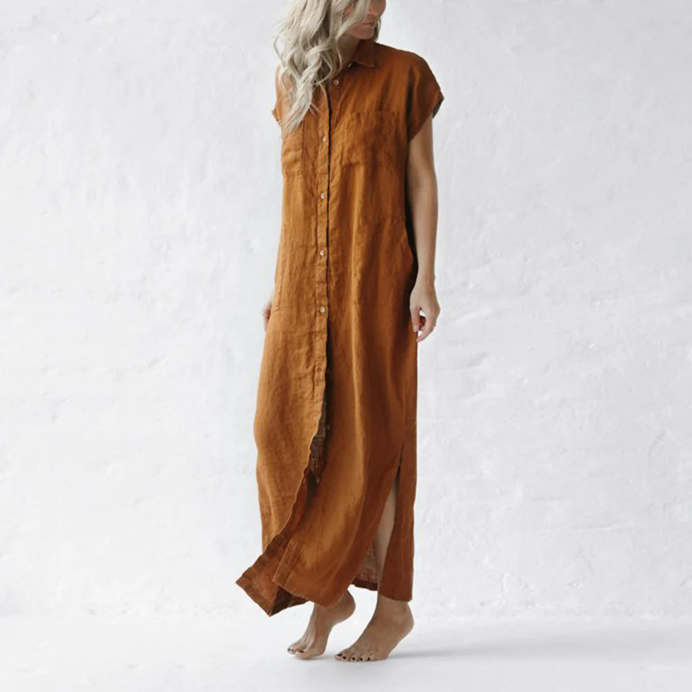 Betsy | Abito camicia minimalista senza maniche in lino