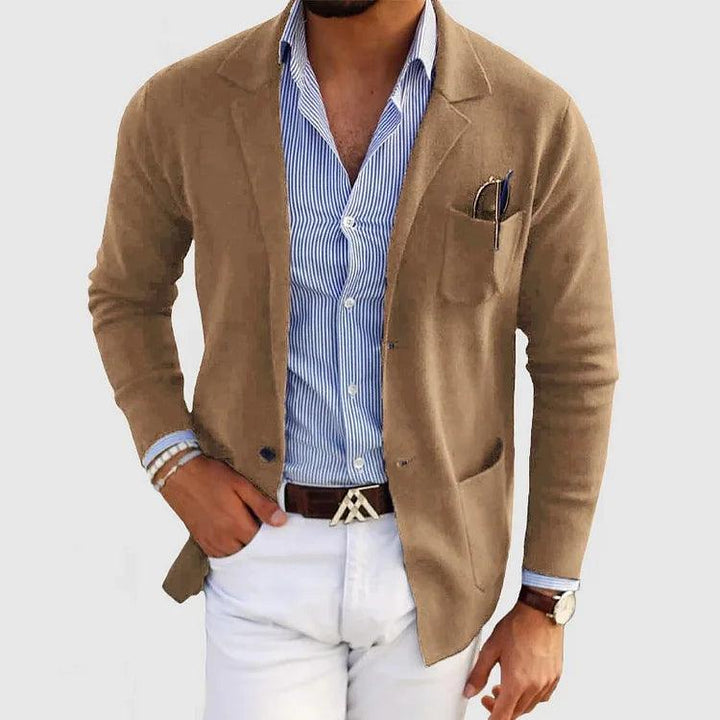 Giovanni® | Elegante giacca a maglia da uomo con tasche e colletto a revers, monocolore, maniche lunghe