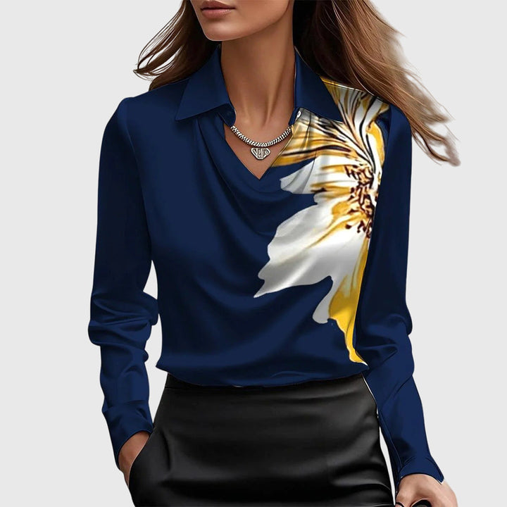 Ornella® | Blusa con lucentezza lussuosa e colletto a pieghe