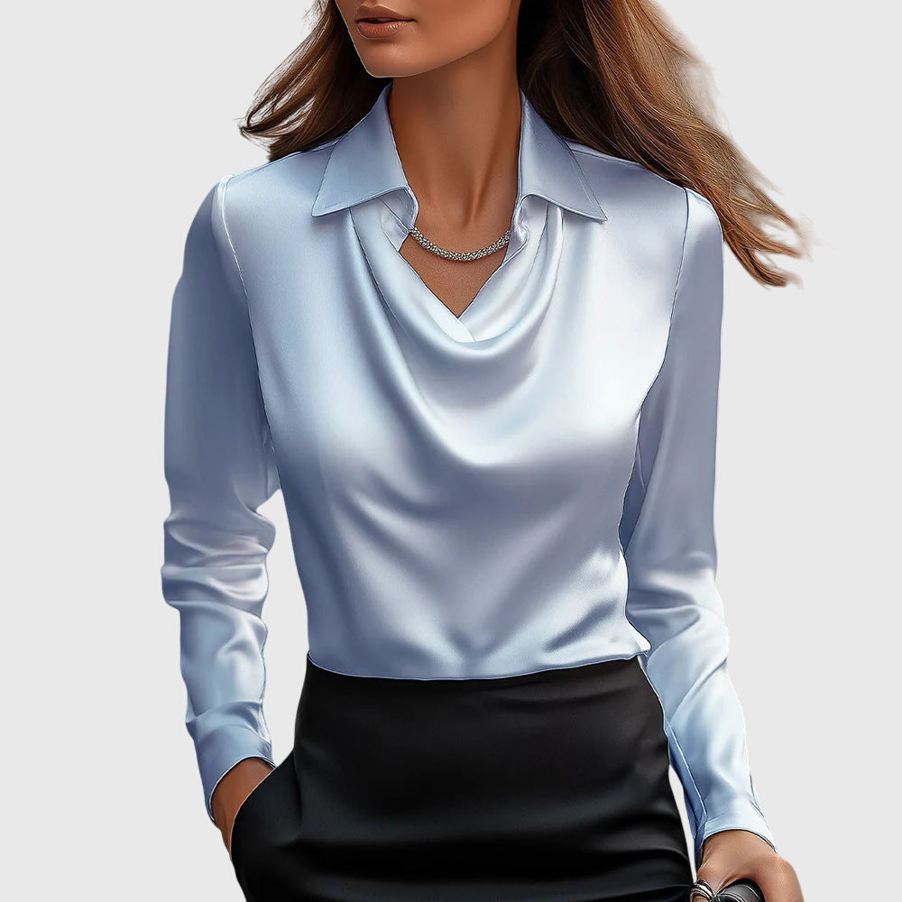 Ornella® | Blusa con lucentezza lussuosa e colletto a pieghe