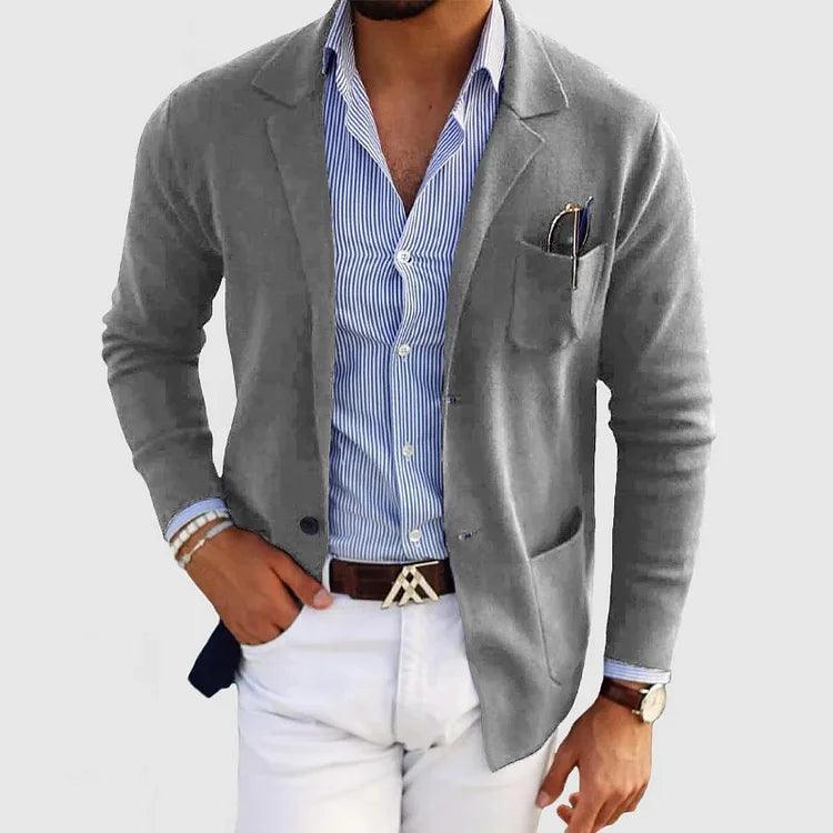 Giovanni® | Elegante giacca a maglia da uomo con tasche e colletto a revers, monocolore, maniche lunghe