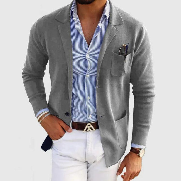 Giovanni® | Elegante giacca a maglia da uomo con tasche e colletto a revers, monocolore, maniche lunghe