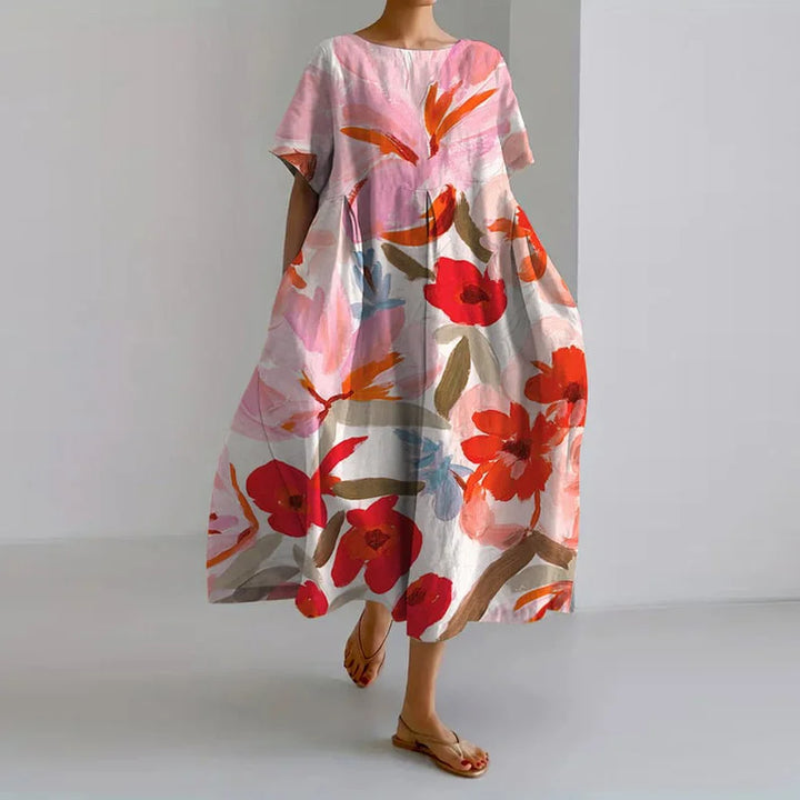 Gisella® | ABITO CON STAMPA FLOREALE E SCOLLO A V