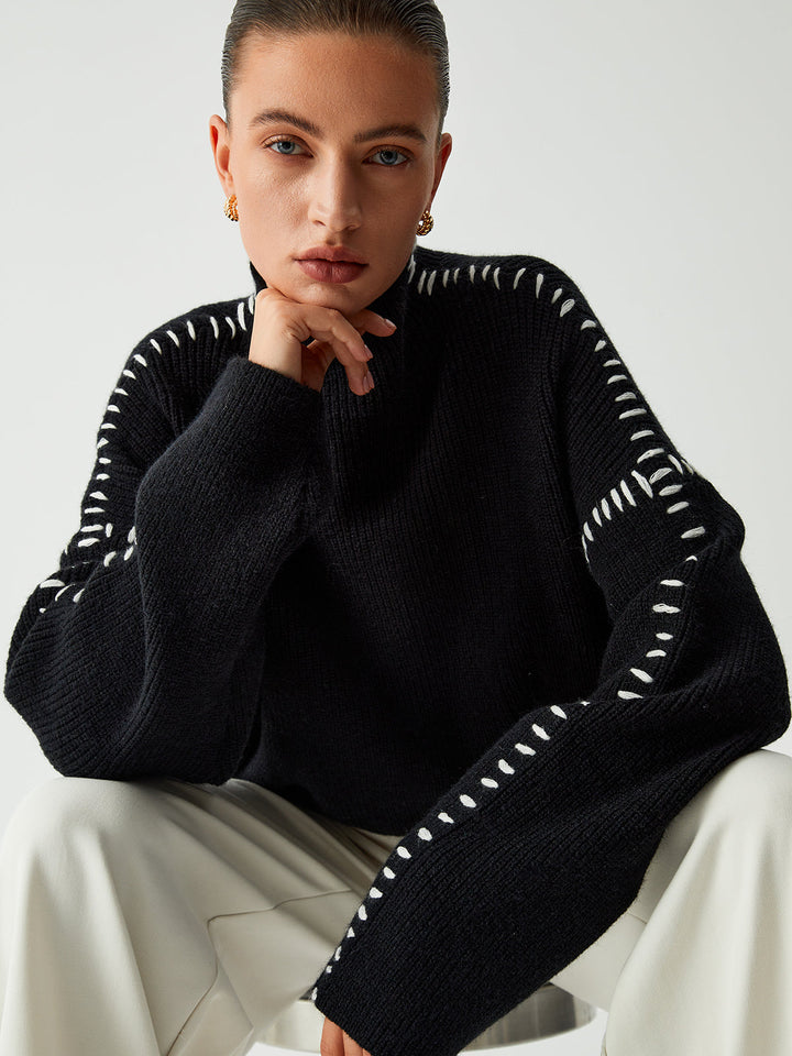 Alma™| Maglione dolcevita con dettagli in piqué