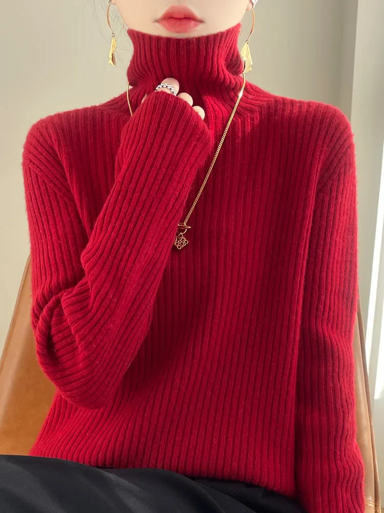 Sabrina® | Maglione Collo Alto in Lana Merino a Righe Verticali