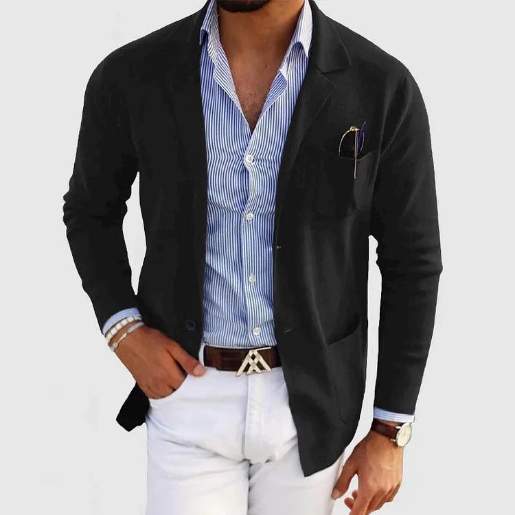 Giovanni® | Elegante giacca a maglia da uomo con tasche e colletto a revers, monocolore, maniche lunghe