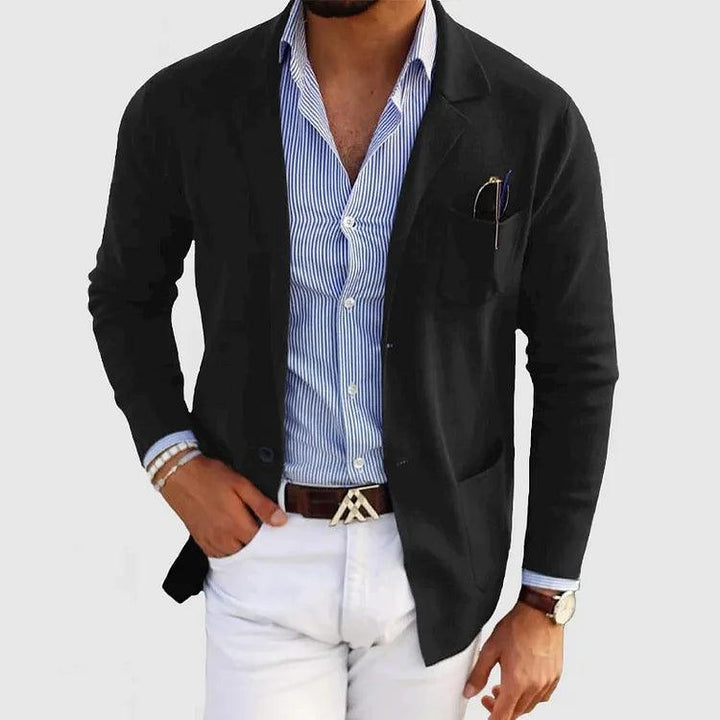 Giovanni® | Elegante giacca a maglia da uomo con tasche e colletto a revers, monocolore, maniche lunghe