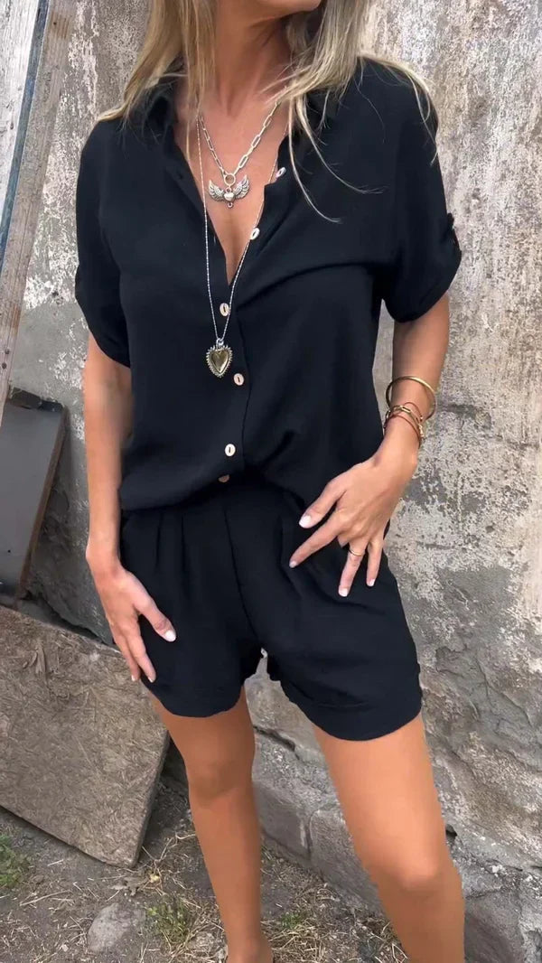 Sophia™ | Set di pantaloncini di lino e camicia a maniche medie con polsini