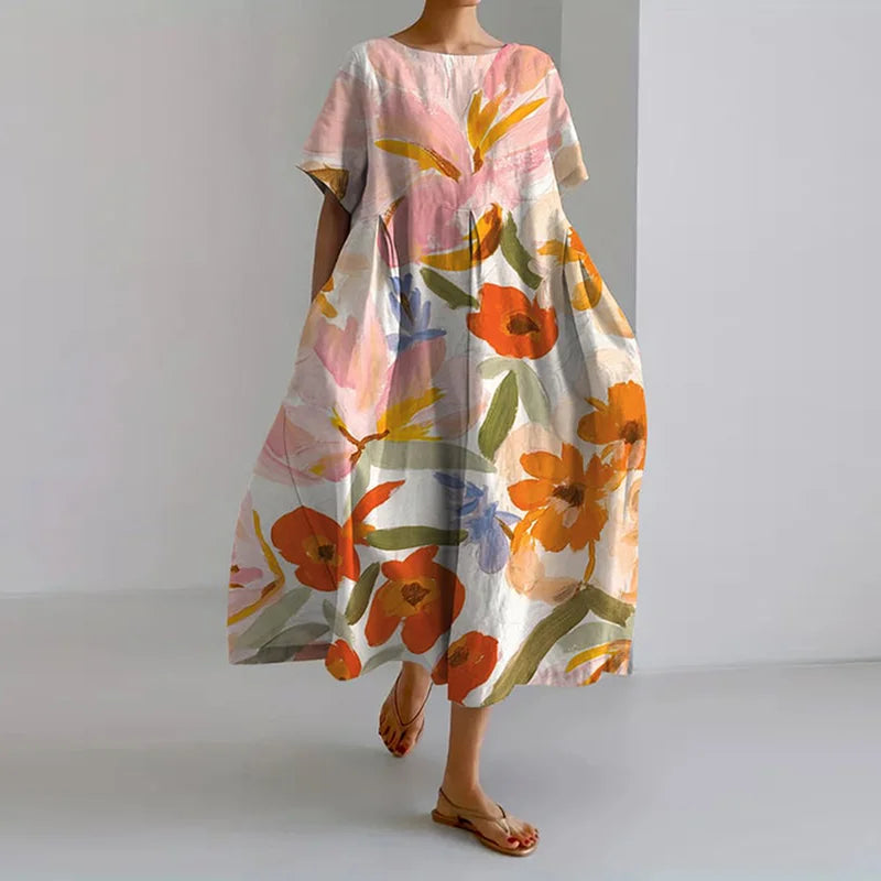 Gisella® | ABITO CON STAMPA FLOREALE E SCOLLO A V