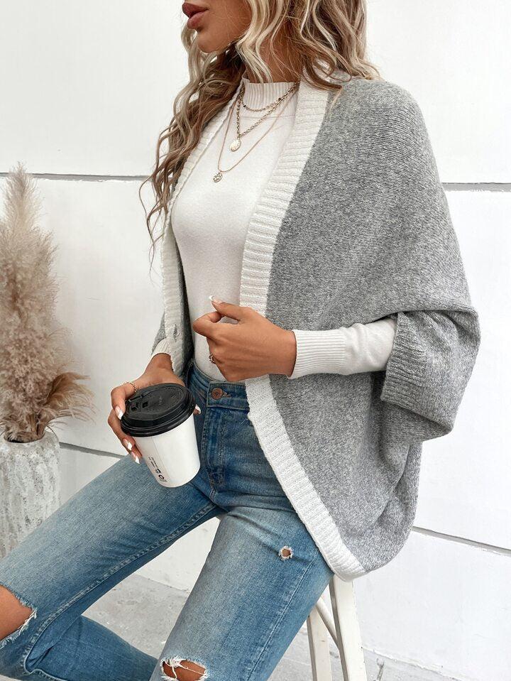 Federica | Cardigan senza Colletto a Maniche Lunghe con Blocchi di Colore