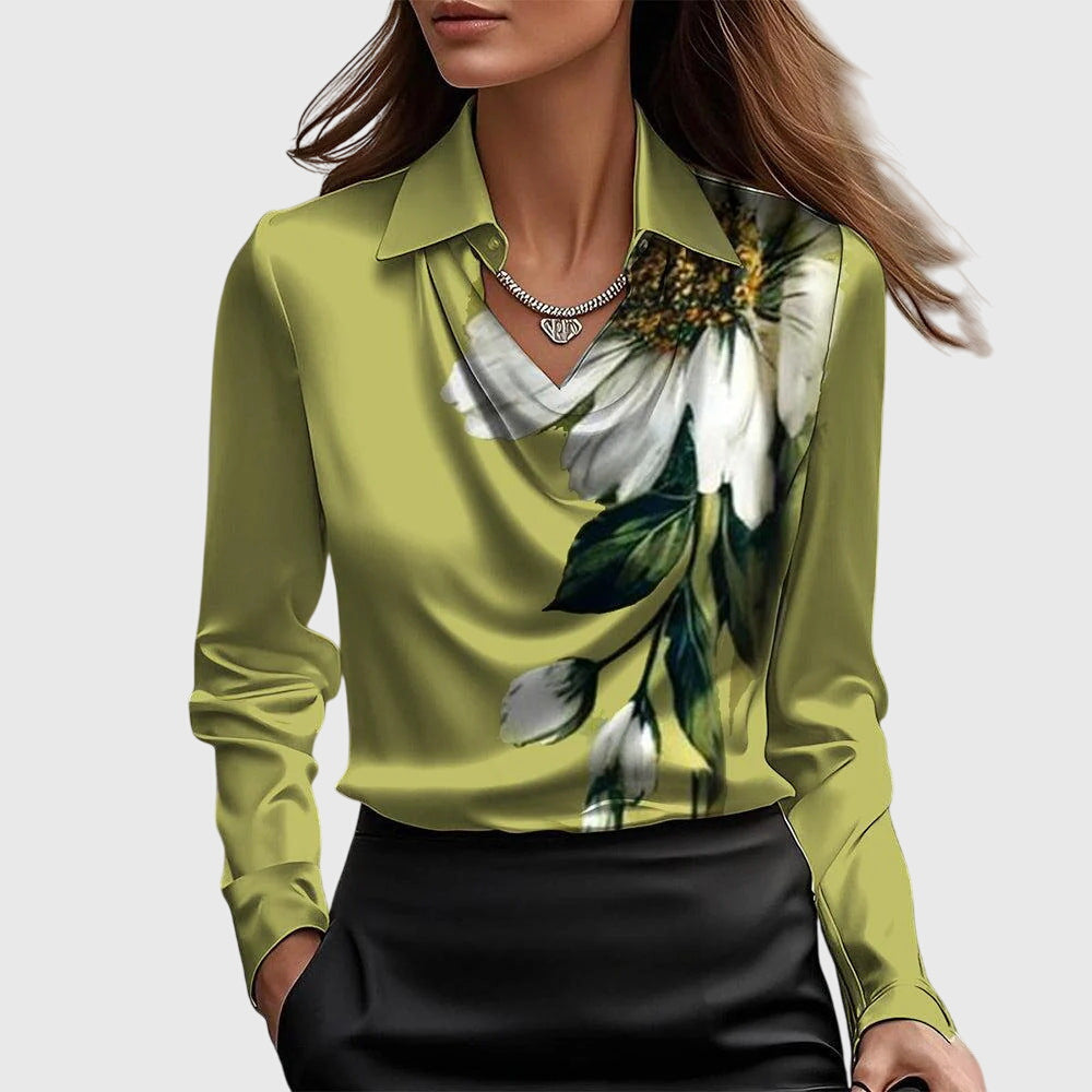 Ornella® | Blusa con lucentezza lussuosa e colletto a pieghe