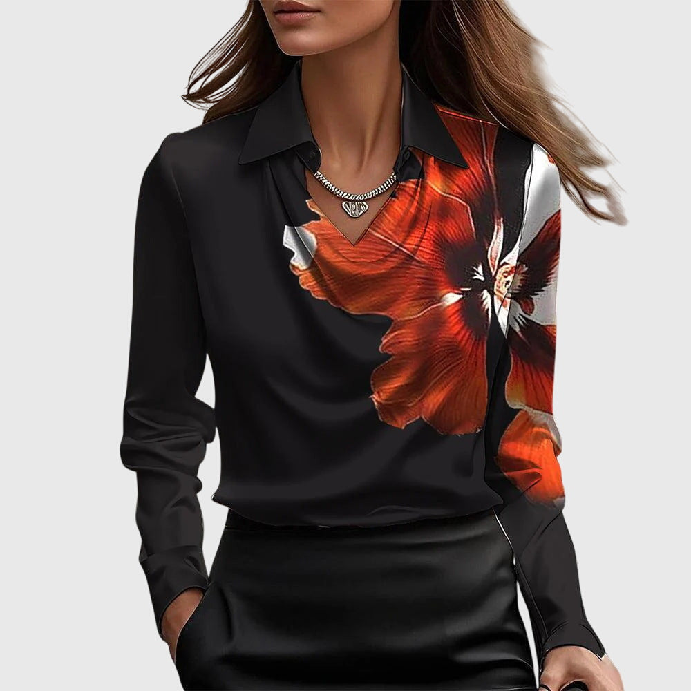 Ornella® | Blusa con lucentezza lussuosa e colletto a pieghe