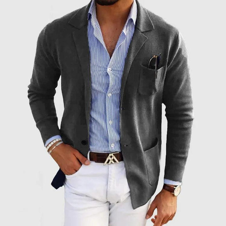 Giovanni® | Elegante giacca a maglia da uomo con tasche e colletto a revers, monocolore, maniche lunghe