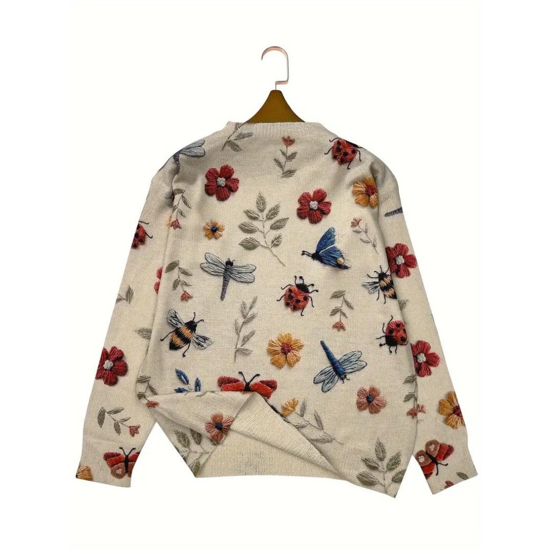 Debora® | Maglione Donna con Collo Alto e Motivo Floreale