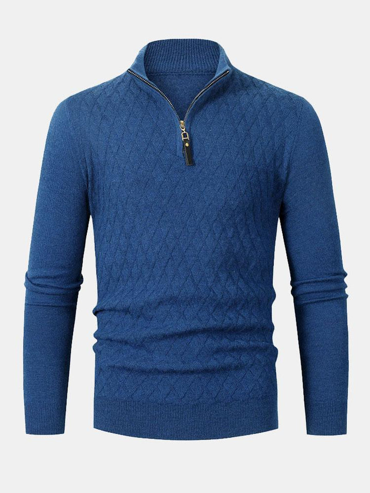 Enzo® | Maglione con Collo Alto e Mezzo Zip a Diamante
