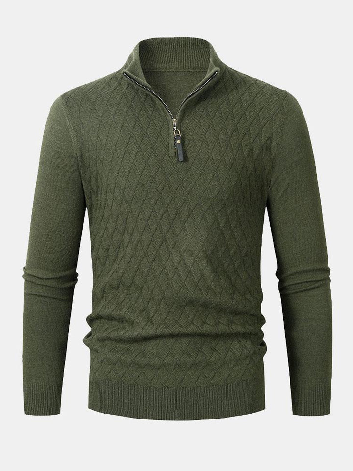 Enzo® | Maglione con Collo Alto e Mezzo Zip a Diamante