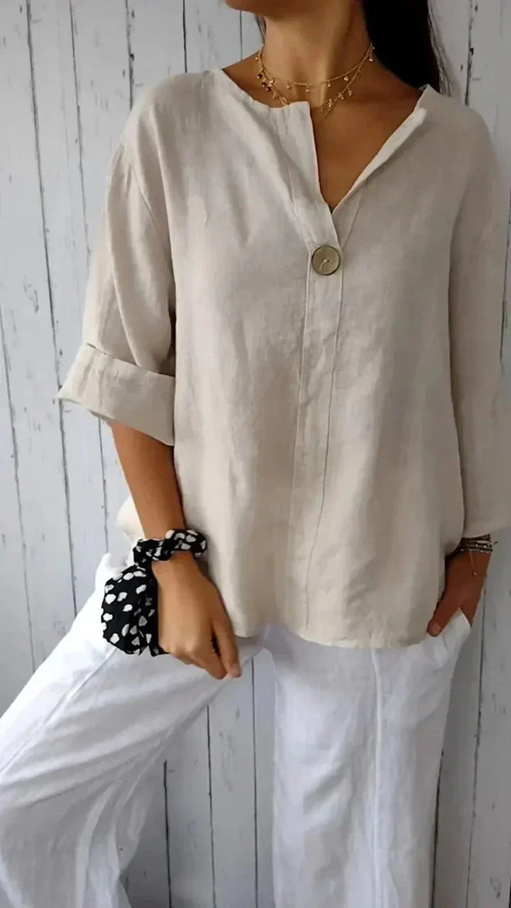 Serena™ - Camicia con Scollo a V e Maniche Medie